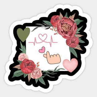 happy valentine's day cute love and floral heart Sticker